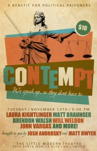 Hollywood comedy benefit poster for grand jury resisters.