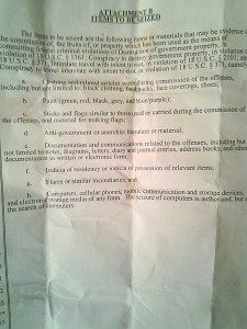 Search warrant for Northwest raids against anarchists and Occupy