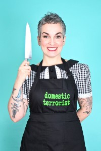 sarah kramer in her domestic terrorist funny apron.